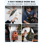 Electrician Tool Chest Bag, Tactical HVAC 3-Point Harness Black 1680D Oxford Water-Resistant | 9L Compact | 18 Pockets | Rigid Hard Handle | MOLLE Webbing | For Ladder & Confined Space